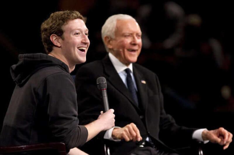 Facebook founder Mark Zuckerberg, left and Sen. Orrin Hatch to talk technology, policy at BYU March 25, 2011.