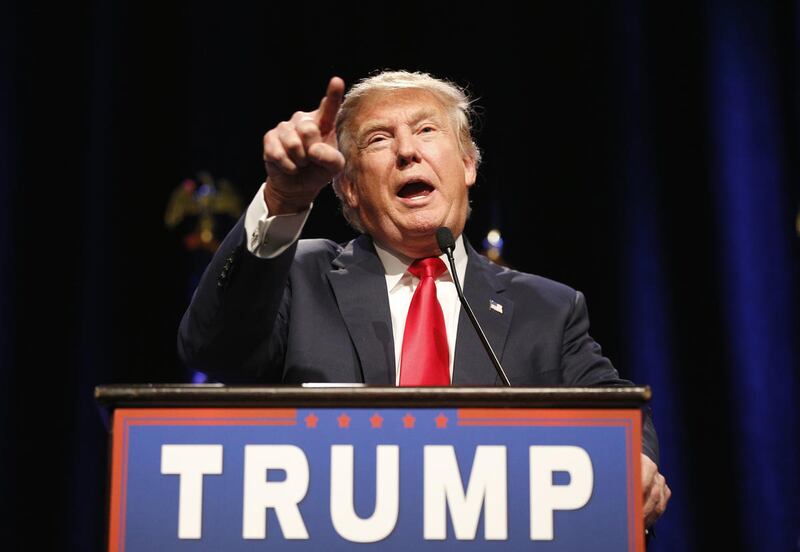 FILE - In this Dec. 14, 2015 file photo, Republican presidential candidate Donald Trump speaks in Las Vegas.