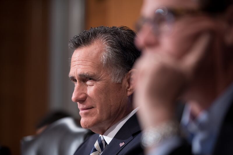 FILE - Senator Mitt Romney, R-Utah, attends the HELP Hearing: Implementing the 21st Century Cures Act on Capitol Hill in Washington, D.C., on March 26, 2019. Romney on Sunday echoed President Donald Trump's call for Congress to pass immigration legislatio