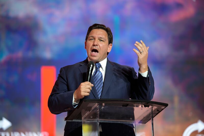Florida Gov. Ron DeSantis gives a speech.