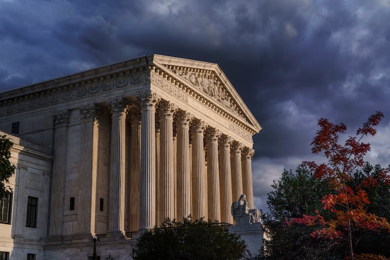 The Supreme Court is seen at dusk in Washington.