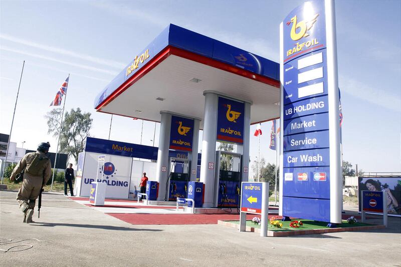 A model fuel station is on display at a fair for oil companies in Basra, Iraq's second-largest city and an oil-rich area.