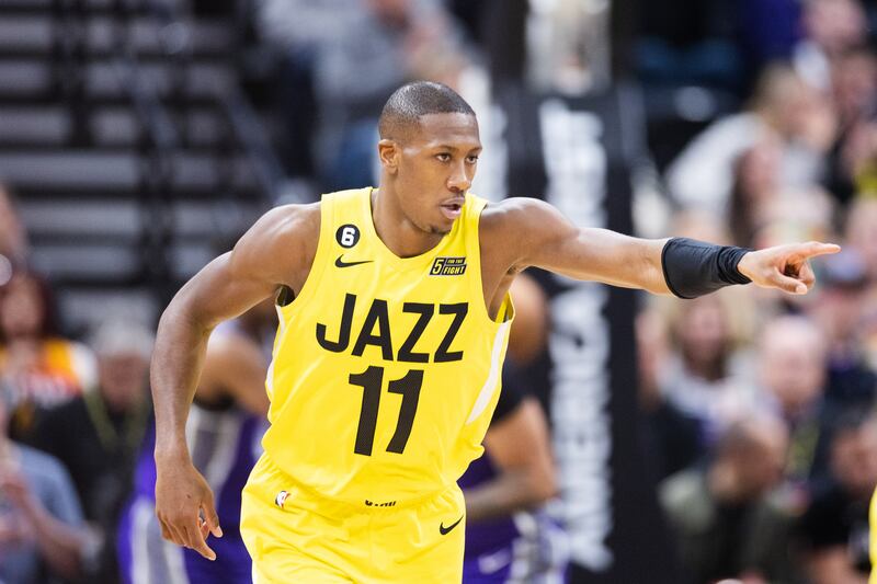 Utah Jazz guard Kris Dunn reacts during a game against the Sacramento Kings.