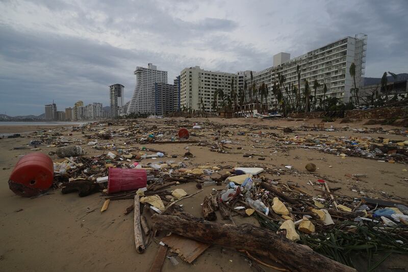 Debris lays on the beach after Hurricane Otis ripped through Acapulco, Mexico, on Wednesday, Oct. 25, 2023.