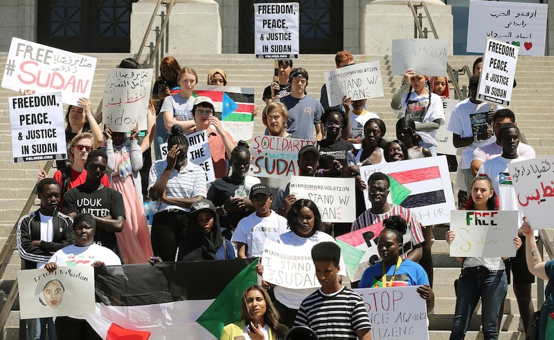 March for Refugees hosts a rally for Sudan at the Capitol in Salt Lake City on Saturday, June 29, 2019.
