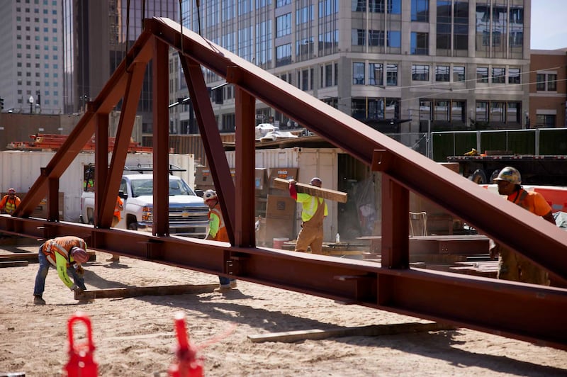 Crews prepare to place a new truss on the Salt Lake Temple.