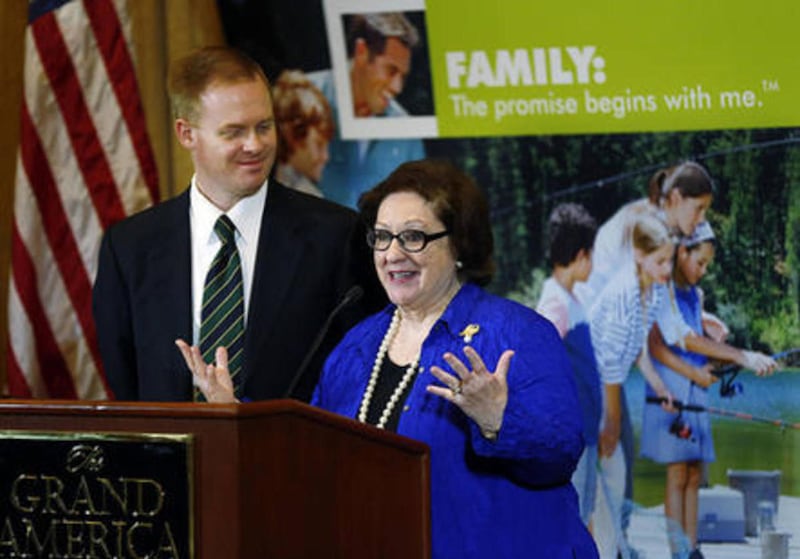 Executive Director Janice Crouse of World Congress of Families IX speaks during a press conference in Salt Lake City, Tuesday, May 12, 2015, announcing that the World Congress of Families will meet in Salt Lake City in October. At left is Stan Swim, chair