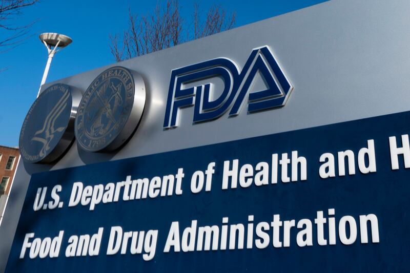 A sign for the Food and Drug Administration is displayed outside its offices in Silver Spring, Maryland.