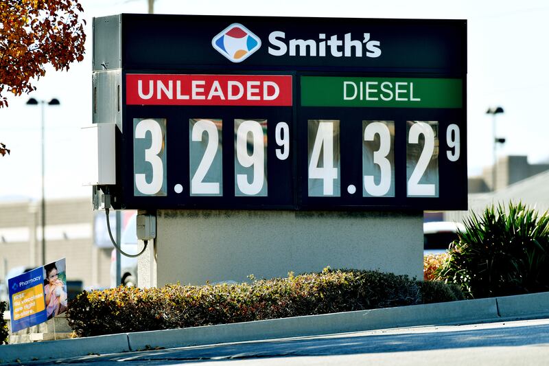 Gas prices in the Salt Lake Valley on Nov. 14, 2023.