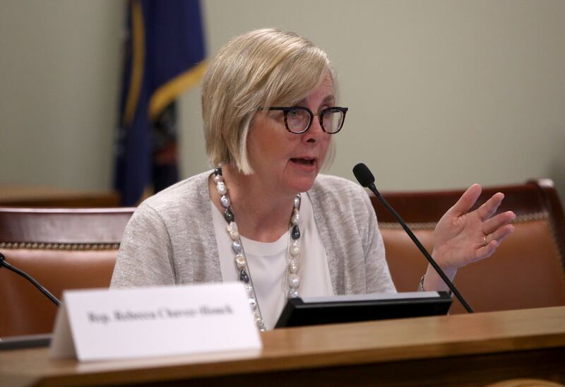 Former state Rep. Becky Edwards speaks at a meeting in the House Building on Utah’s Capitol Hill in Salt Lake City in 2018.