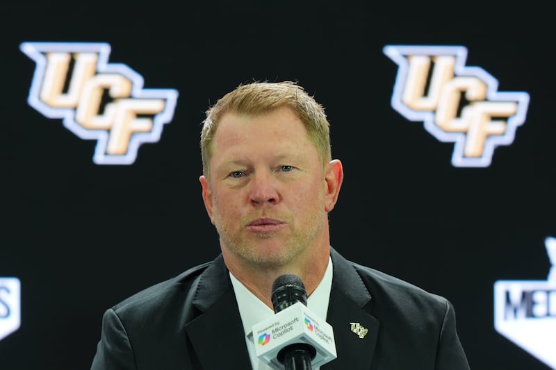 UCF head coach Scott Frost speaks during Big 12 football media days in Frisco, Texas, Tuesday, July 8, 2025.
