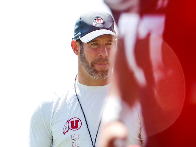 Utah Utes defensive coordinator Morgan Scalley participates in a practice on Aug. 3, 2022 in Salt Lake City.
