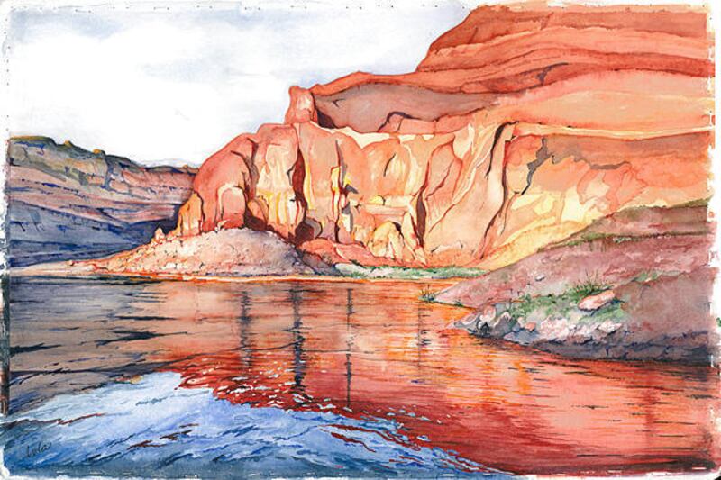 "Lake of Fire" (watercolor) by Lola Kartchner at the Sandy Senior Center through February.