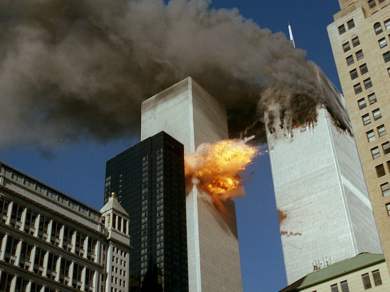 United Airlines Flight 175 collides into the south tower of the World Trade Center in New York.