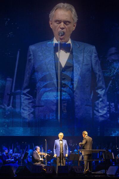 Andrea Bocelli performs at Vivint Arena in Salt Lake City on Thursday, Nov. 29, 2018.