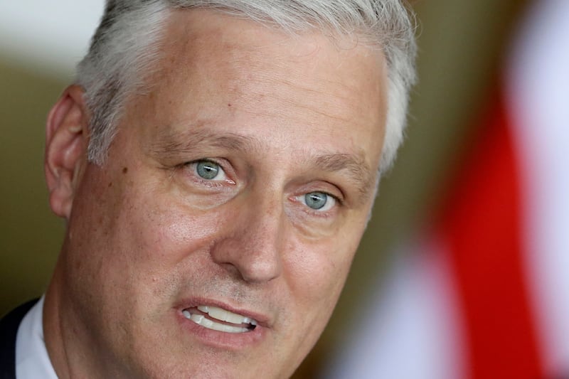 U.S. national security adviser Robert O’Brien gives a statement during a news conference.