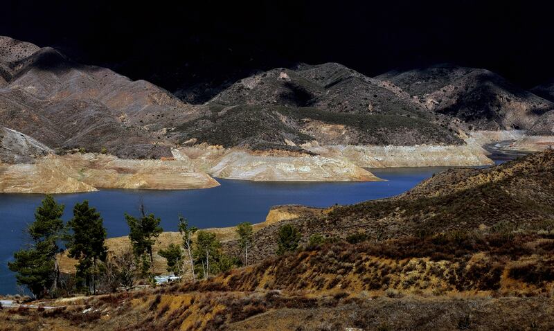 Low water levels are seen in Castaic Lake in Castaic, Calif., Wednesday, Nov. 9, 2022.