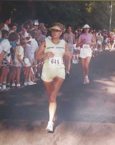 Sandy Straley competes in the Deseret News Marathon in 1984. Straley will run the Deseret News Marathon Thursday, and it will be the 100th marathon or her running career.