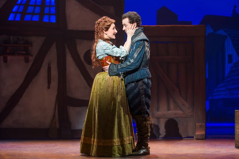 Maggie Lakis, left, as Bea and Rob McClure as Nick Bottom in "Something Rotten!"