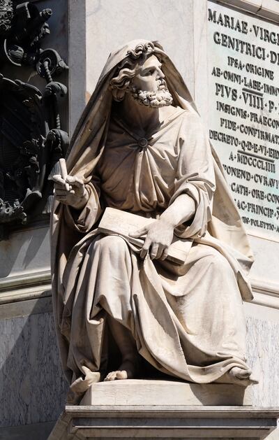 Prophet Isaiah by Revelli on the Column of the Immaculate Conception on Piazza Mignanelli in Rome on Sept. 2, 2016.