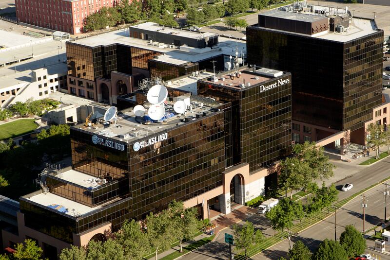 An aerial view of KSL TV, KSL Radio and Deseret News Triad building in Salt Lake City Wednesday, Aug. 17, 2011.