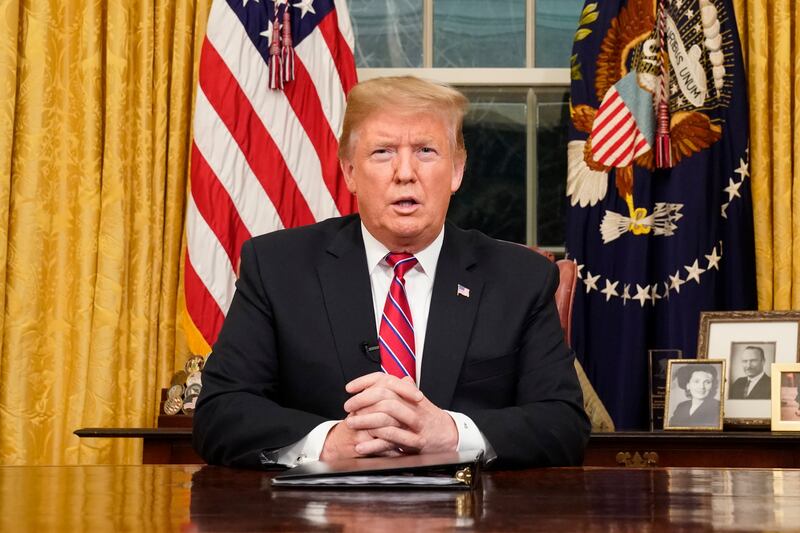President Donald Trump speaks from the Oval Office of the White House as he gives a prime-time address about border security Tuesday, Jan. 8, 2018, in Washington.