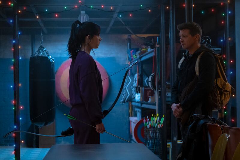 Kate Bishop and Hawkeye/Clint Barton in Marvel Studios’ HAWKEYE on Disney+.