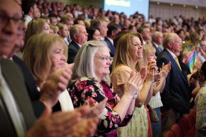 More than 11,000 attend the broadcast of the 5,000th episode of “Music & the Spoken Word” at the Conference Center in Salt Lake City on July 13, 2025.