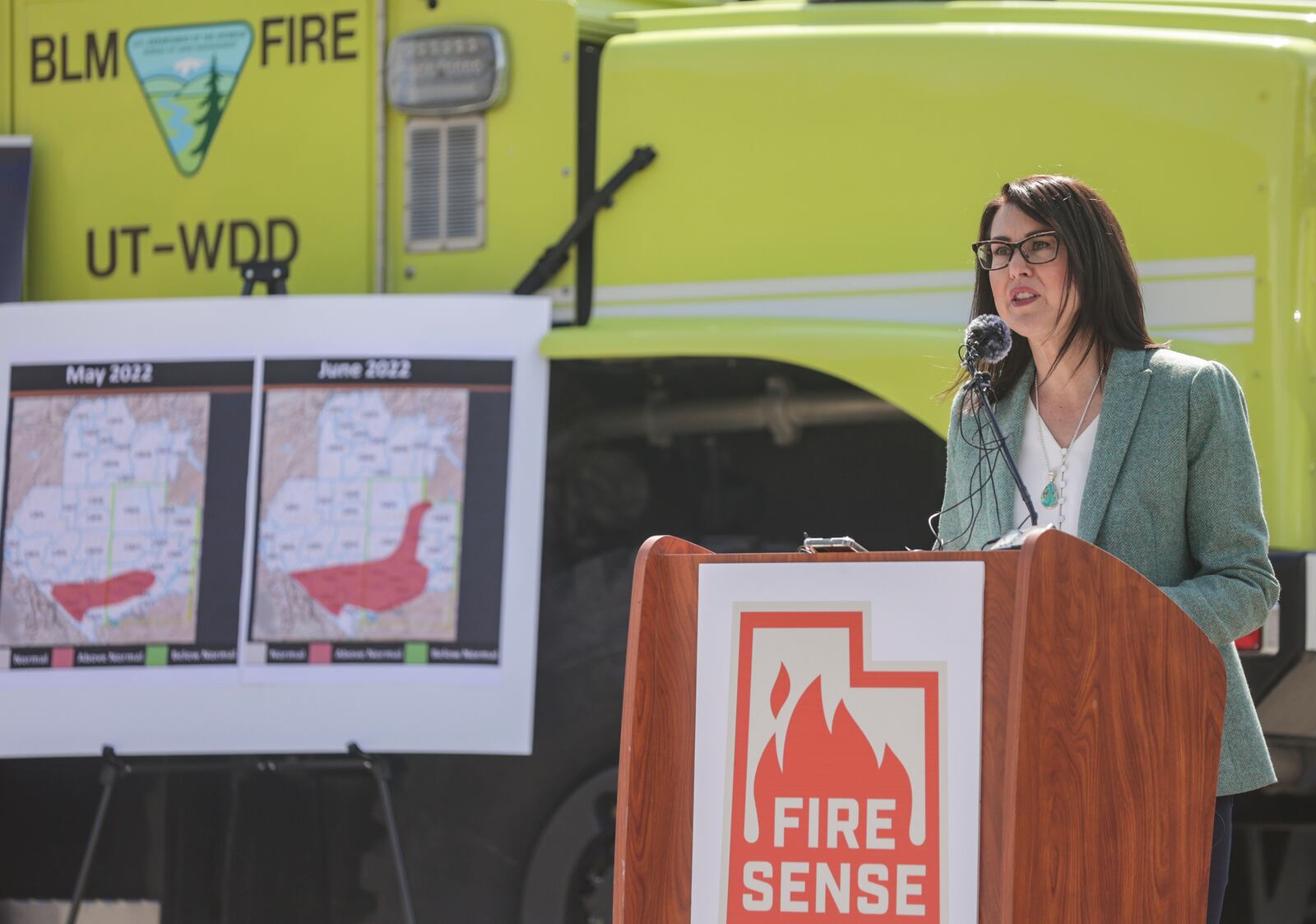 Utah Lt. Gov. Deidre Henderson urges Utahns to prevent wildfires during a press conference at Little Dell Reservoir.