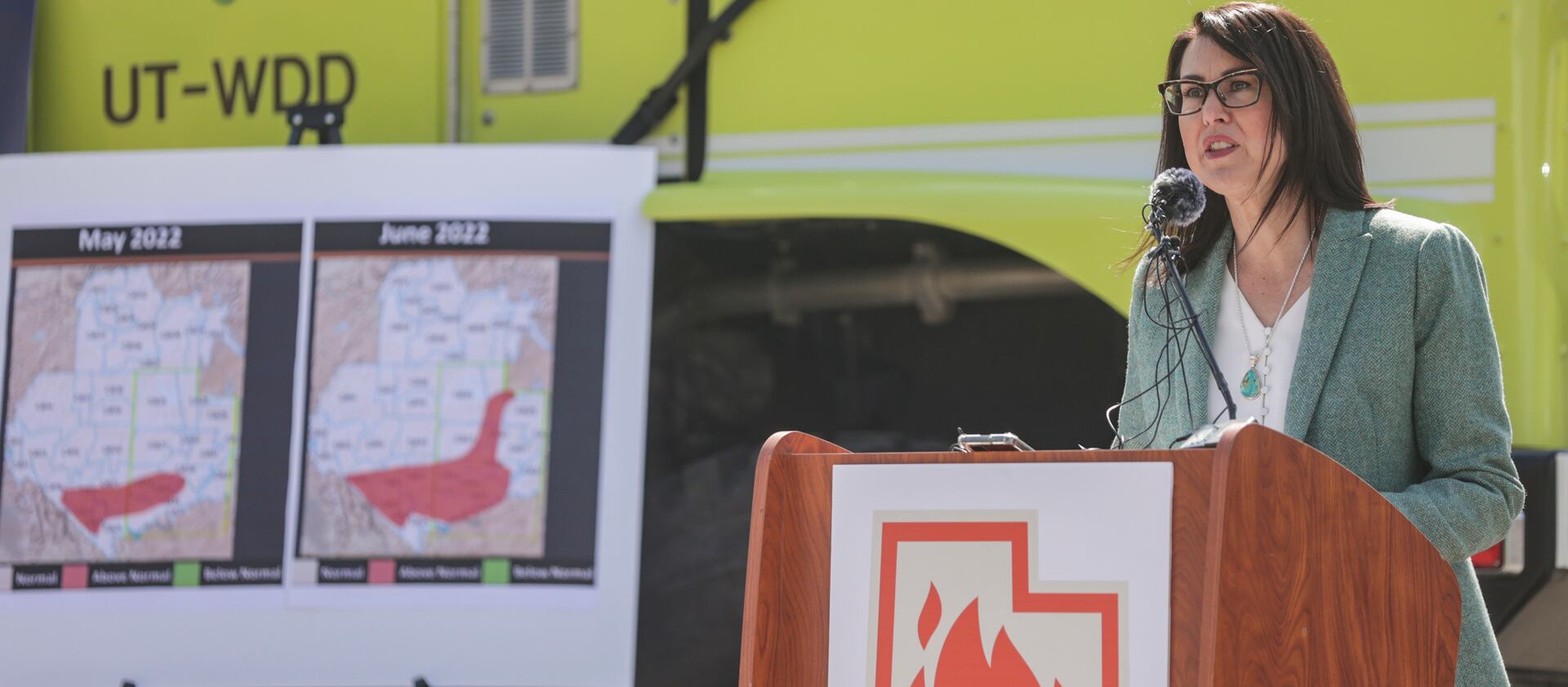 Utah Lt. Gov. Deidre Henderson urges Utahns to prevent wildfires during a press conference at Little Dell Reservoir.