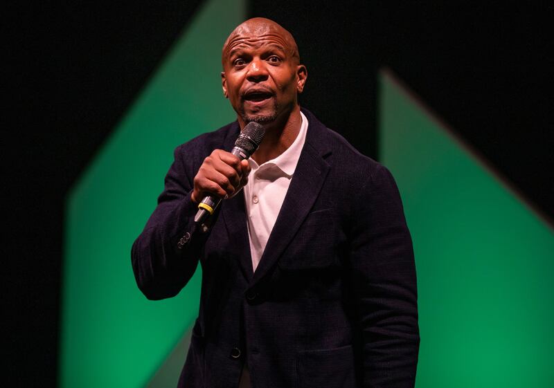 Terry Crews speaks in the UCCU Center on the campus of Utah Valley University in Orem on Thursday, March 28, 2019.
