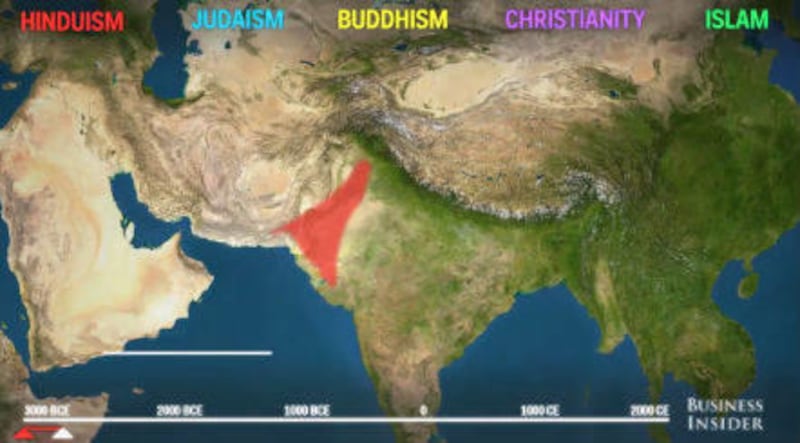 A new video from Business Insider shows religion spread across the world from the beginning of early human history.