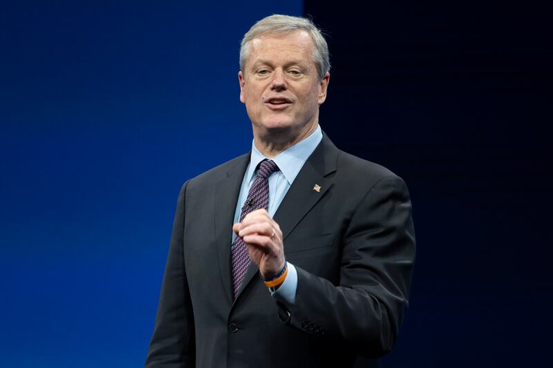 NCAA president Charlie Baker speaks during the NCAA Convention on Jan. 12, 2023, in San Antonio. Baker plans to present a new proposal this week detailing how some FBS schools would handle NIL revenue issues.