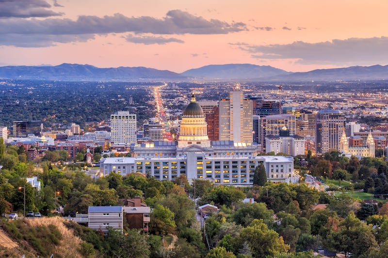 Salt Lake City skyline Utah at night.