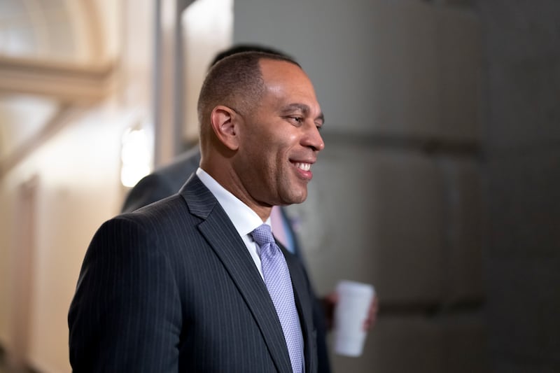 House Democratic Caucus Chair Hakeem Jeffries, D-N.Y., arrives to meet with his fellow Democrats, at the Capitol in Washington.