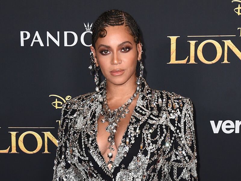 This July 9, 2019 file photo shows Beyonce at the world premiere of “The Lion King” in Los Angeles. Beyonce announced Thursday, April 23, 2020 that her BEYGood charity will partner with Twitter’s Jack Dorsey’s Start Small campaign to provide $6 million in relief funds.