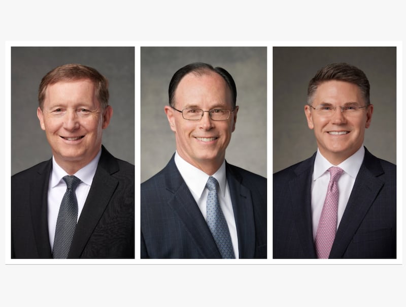 The First Presidency has named Bishop W. Christopher Waddell, center, the new presiding bishop of The Church of Jesus Christ of Latter-day Saints. Bishop L. Todd Budge, left, will serve as first counselor, and Bishop Sean Douglas will serve as second counselor.