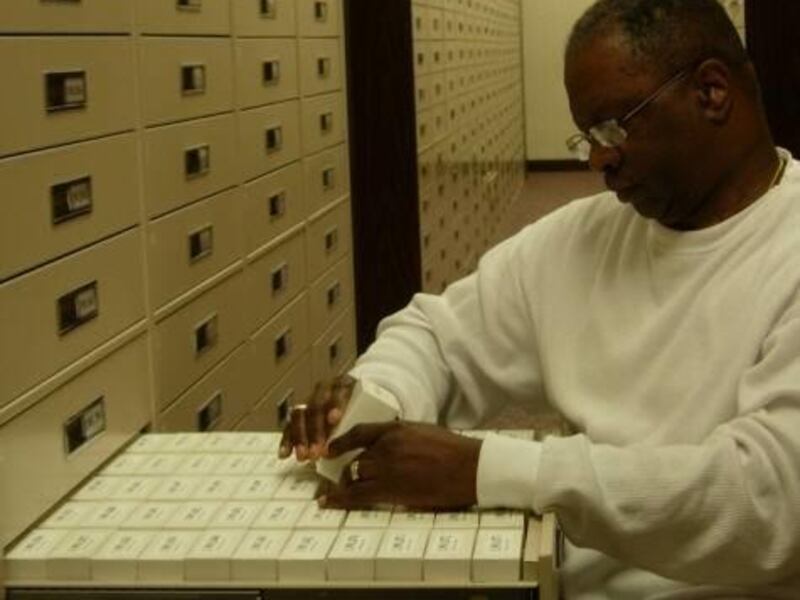 New Jersey resident Floyd Riley searches genealogy records in the Family History Library.