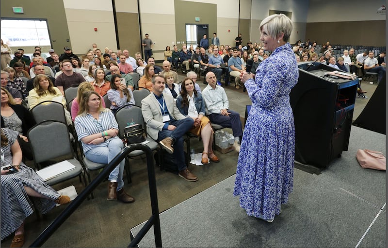 Young Women General President Emily Belle Freeman gives the closing keynote address at the 2026 Utah Coalition Against Pornography Conference in Sandy, Utah, on Saturday, March 14, 2026.