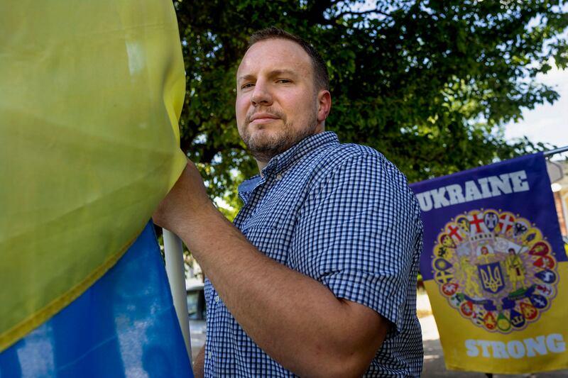 Jason Stout, who fled his home in Ukraine before the Russian invasion and is back in Utah, is pictured at his Kaysville home.