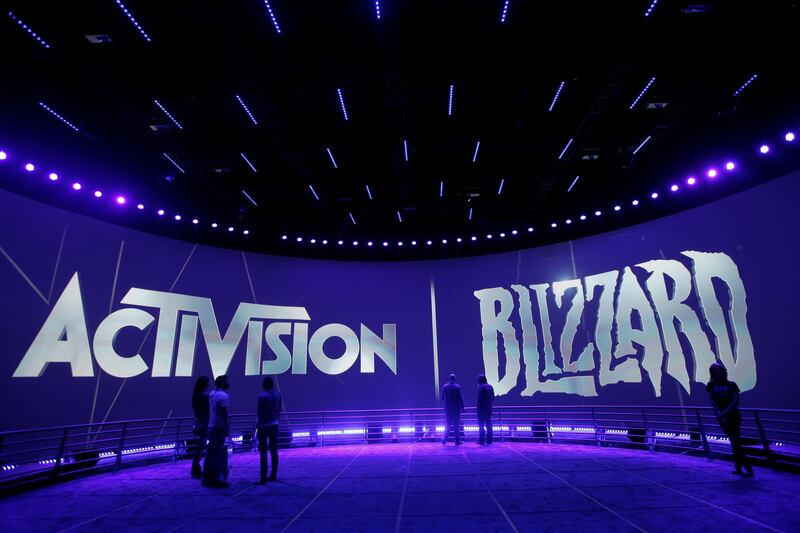 This June 13, 2013 file photo shows the Activision Blizzard Booth during the Electronic Entertainment Expo in Los Angeles.