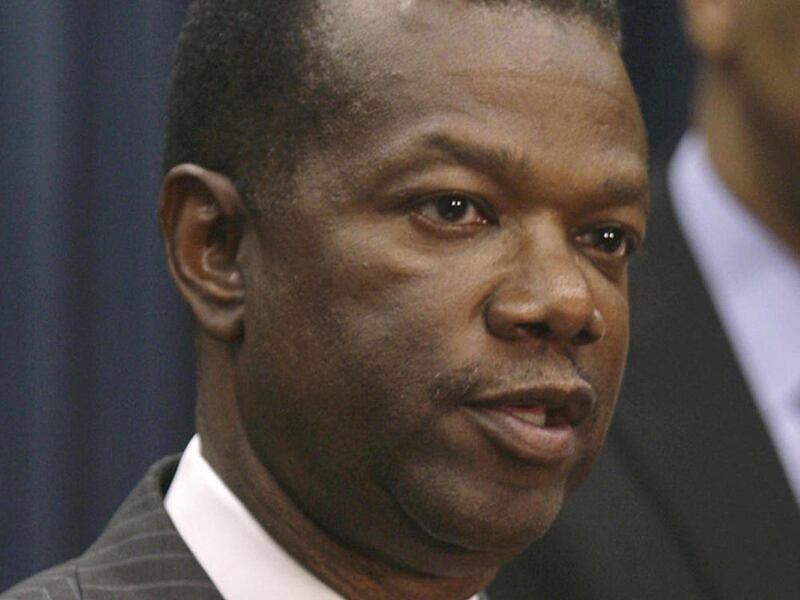 FILE - In this June 30, 2008 file photo, then-Prince George's County, Md. Executive Jack Johnson speaks in Upper Marlboro, Md. Johnson, the once-powerful former executive of a county in suburban Washington has been sentenced to more than 7 years in prison