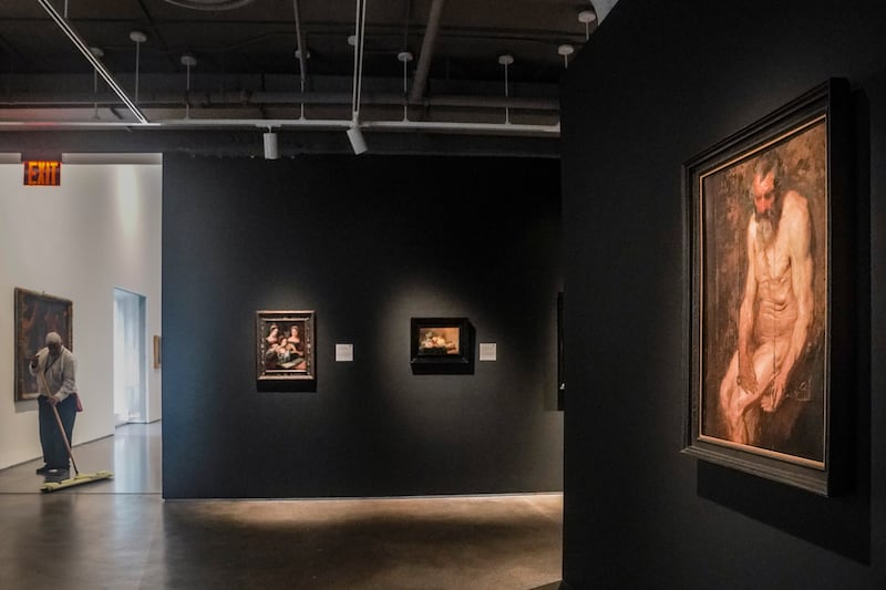 An oil painting titled “A Study for Saint Jerome” by artist Sir Anthony Van Dyck is displayed during a media preview at Sotheby’s New York.