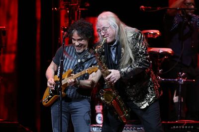John Oates, left, and Charles DeChant during Hall and Oates' performance at Vivint Arena on May 8, 2018.