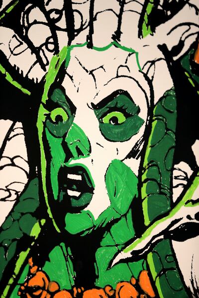 A partially completed piece at the Woodbury Art Museum's "Heroes and Villains: How Mythology Made Comics" exhibition at University Mall in Orem on Tuesday, Aug. 14, 2018.