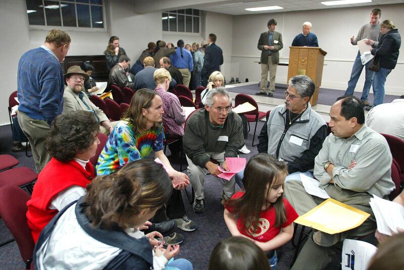 Democratic political caucuses, precinct 2422, meet at Chapman Library on March 25, 2002 in Salt lake City, Utah.