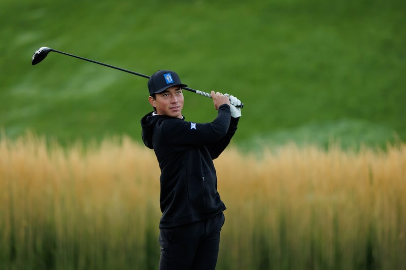 BYU golfer Kihei Akina watches a shot during BYU photo day Sept. 2, 2025.