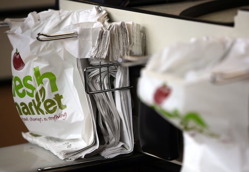 Plastic grocery bags at Fresh Market in Park City on Tuesday, May 16, 2017. A plastic bag ban goes into effect in June for Park City stores that are at least 12,000 square feet and sell groceries.