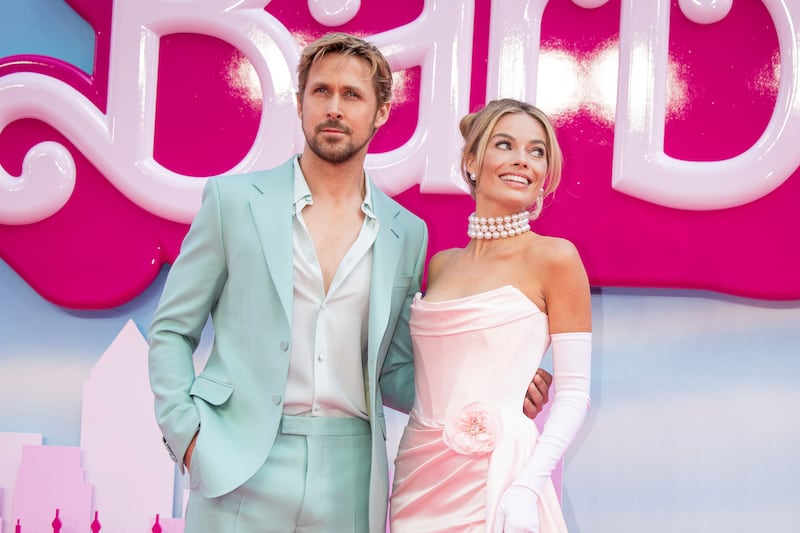 Ryan Gosling and Margot Robbie pose for photographers upon arrival at the premiere of the film ‘Barbie’ on Wednesday, July 12, 2023.