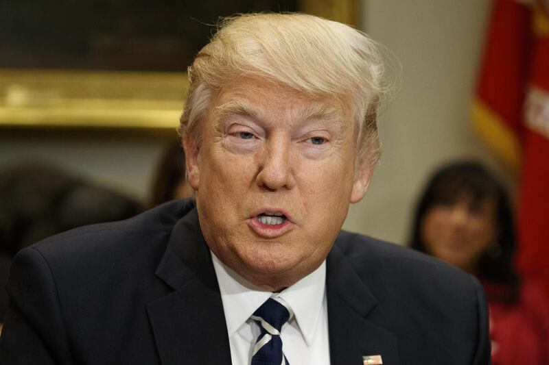 President Donald Trump speaks during a meeting with parents and teachers, Tuesday, Feb. 14, 2017, in the Roosevelt Room of the White House in Washington. (AP Photo/Evan Vucci)